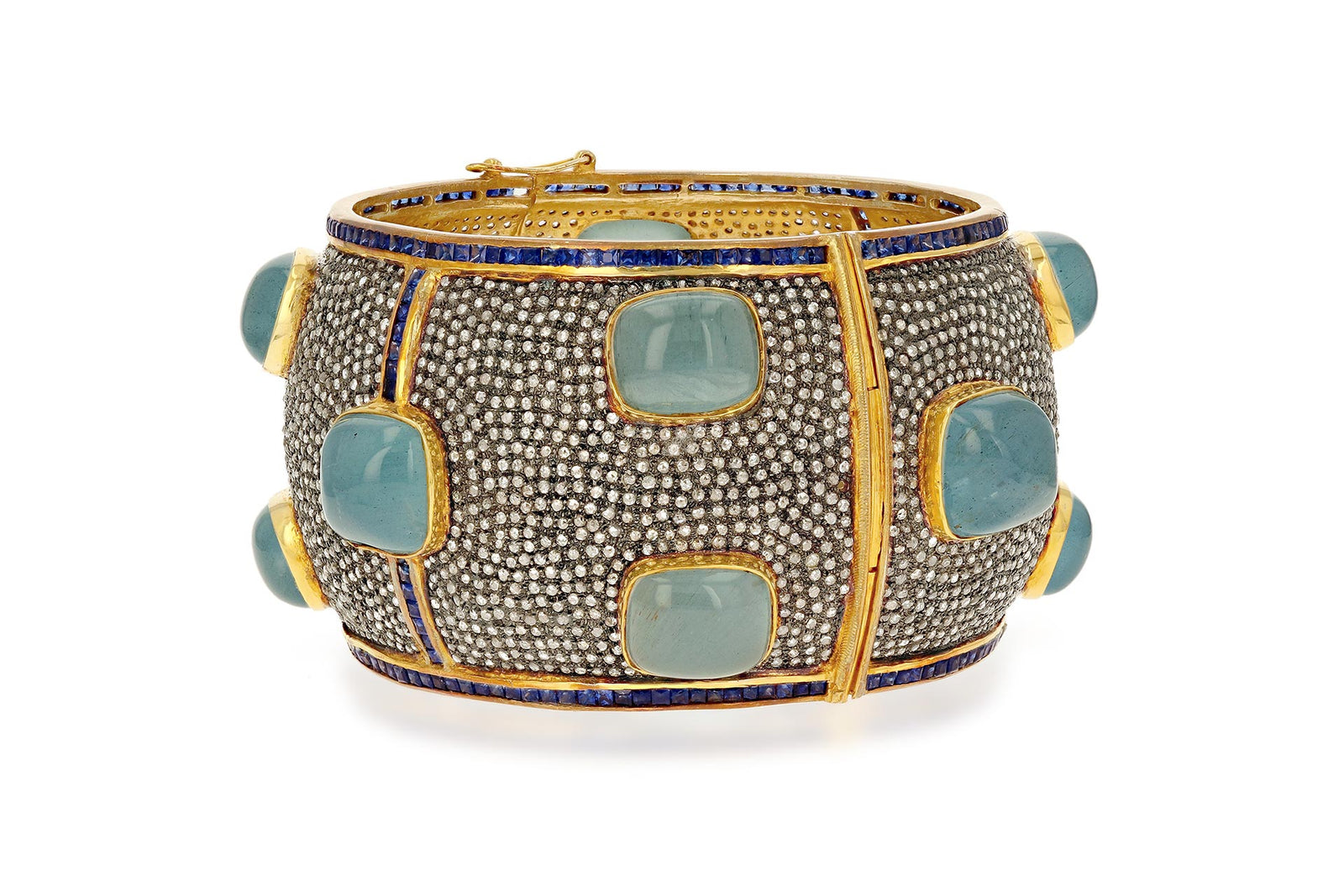 Diamond, Aquamarine and Sapphire Bangle
