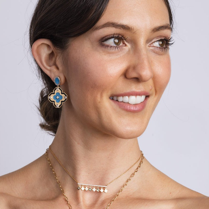 Carol Brodie Maia Hermes Lucky Clover Earrings in Blue