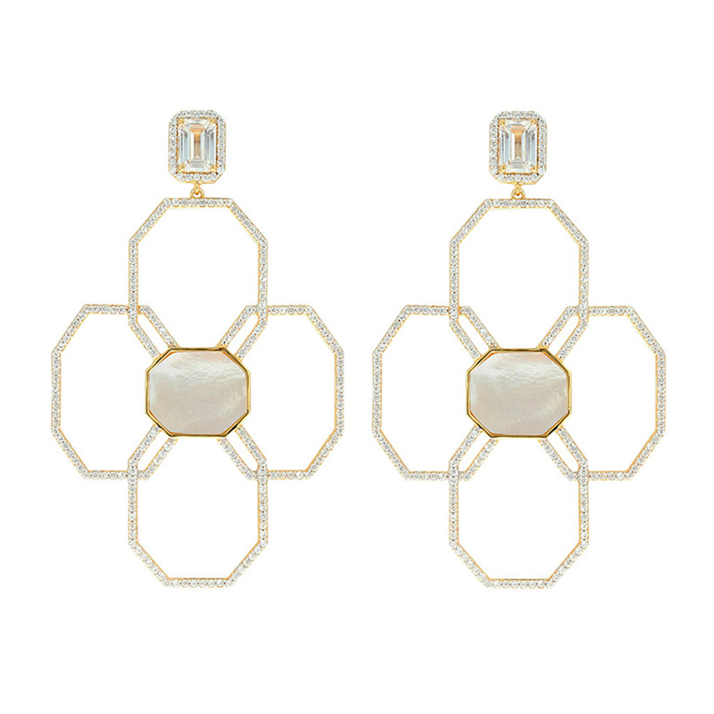 Carol Brodie Juno Flora Earring in Mother of Pearl with White Zircon