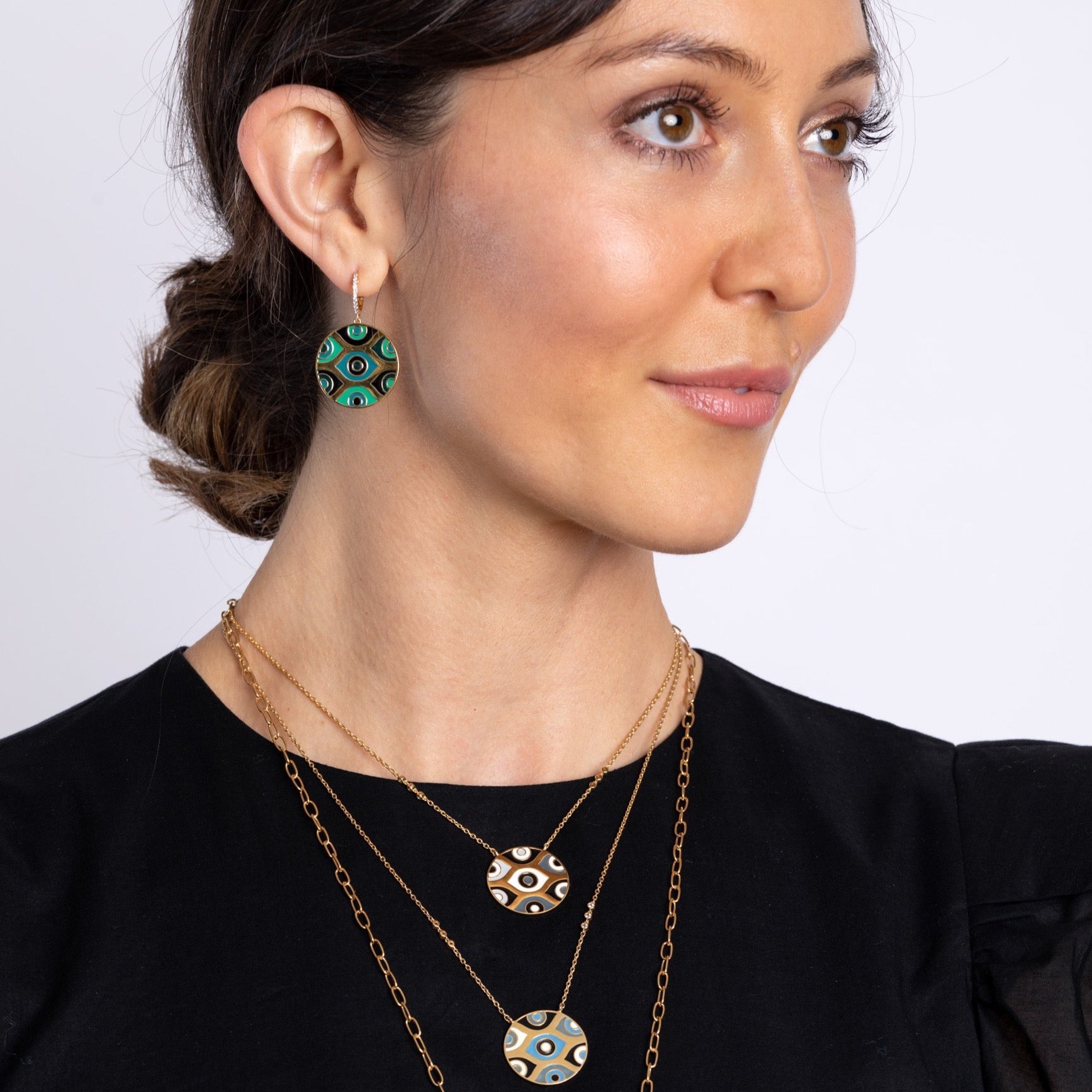 Carol Brodie Athena Evil Eye Earrings in Green