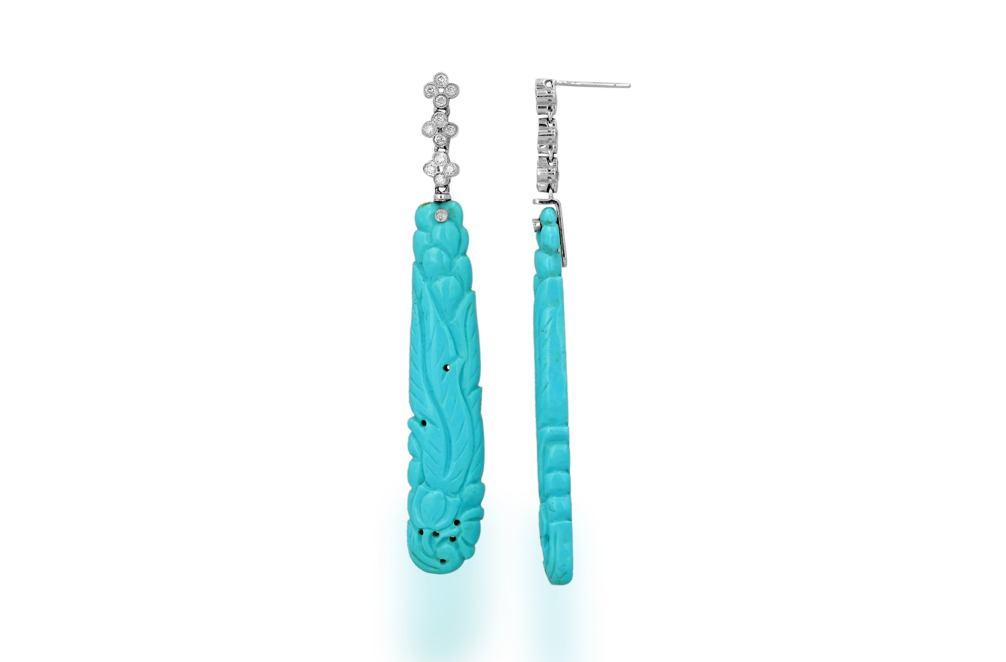 Diamond and Turquoise Hand Carved Earrings