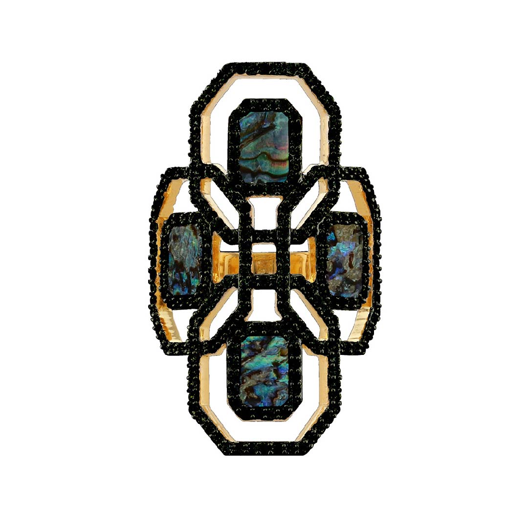 Carol Brodie Juno Shield Ring Noir - Black Spinel & Abalone