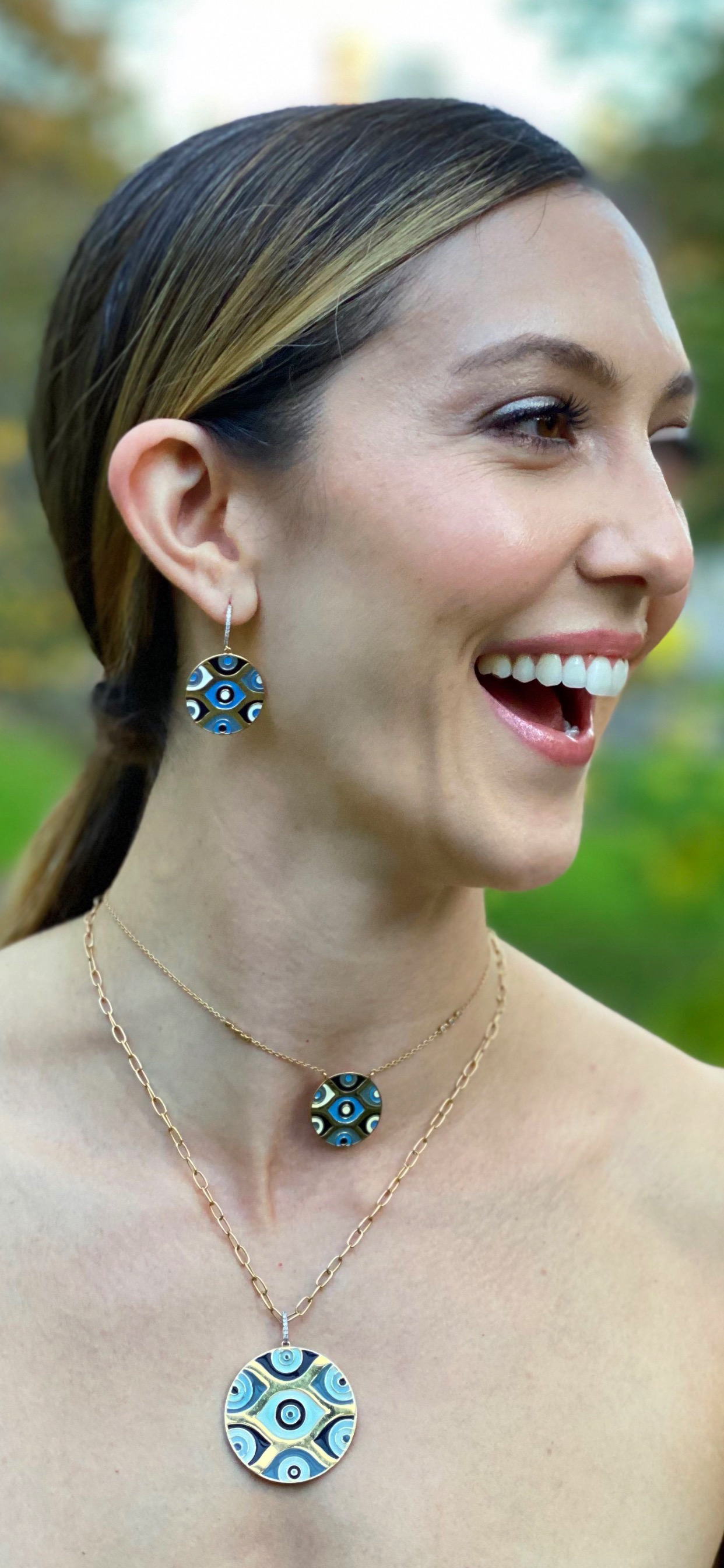 Carol Brodie Athena Evil Eye Earrings in Blue