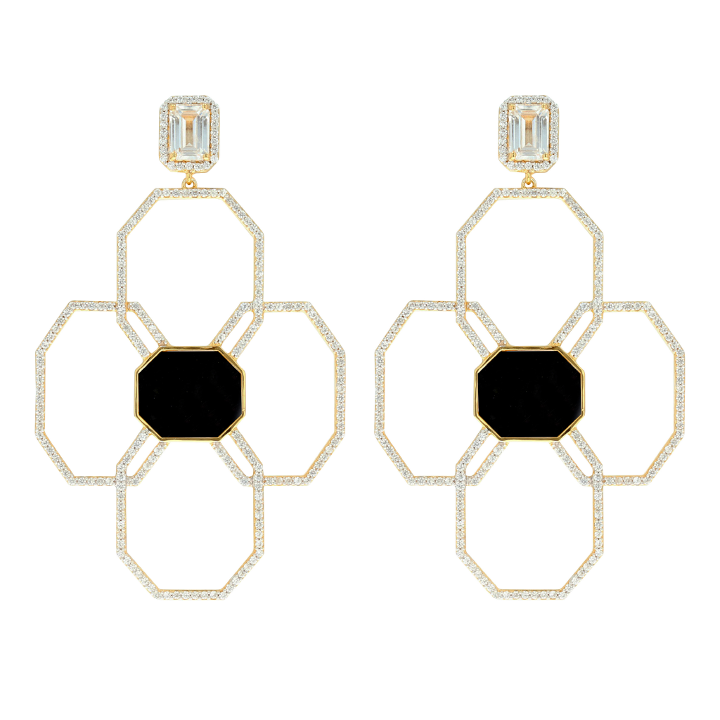 Carol Brodie Juno Flora Earring in Black Onyx with White Zircon