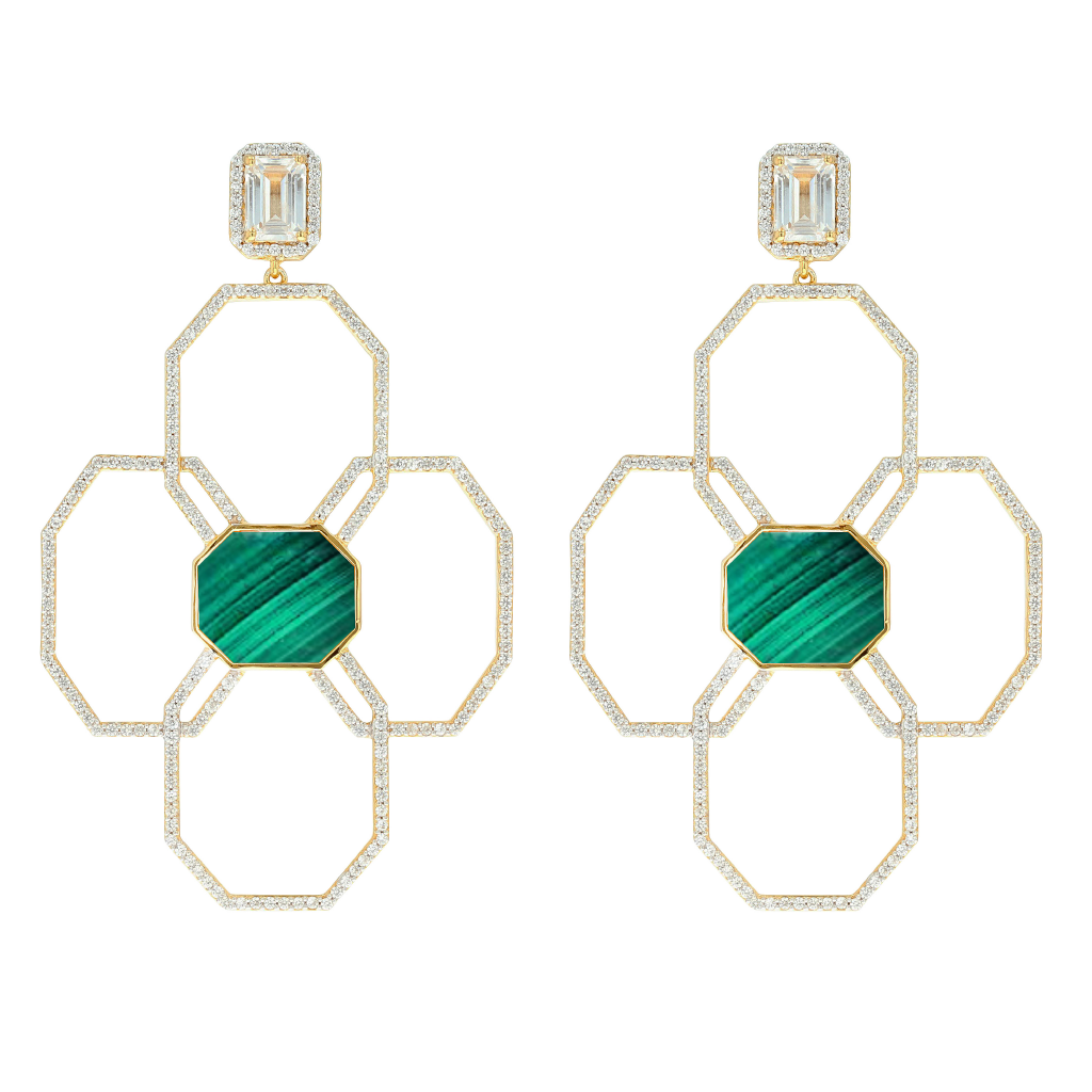 Carol Brodie Juno Flora Earring in Malachite with White Zircon