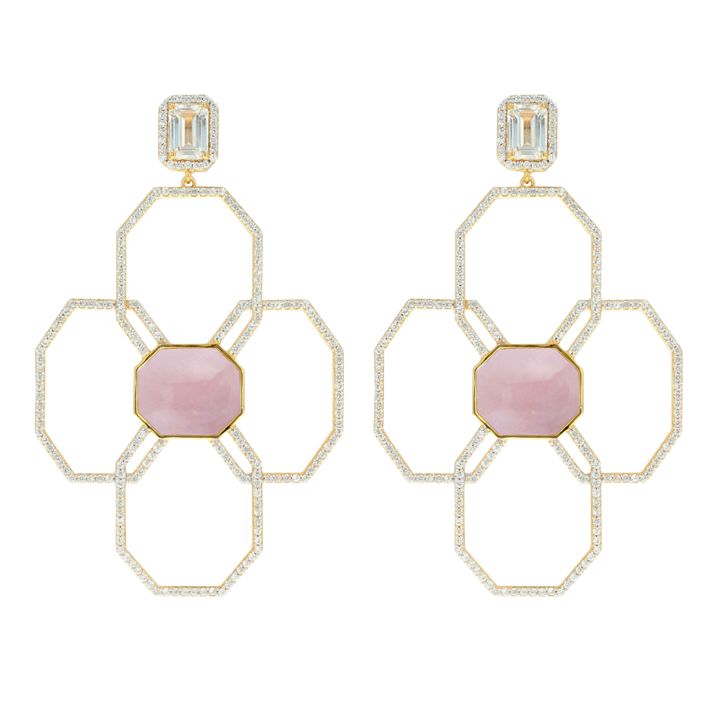 Carol Brodie Juno Flora Earring in Pink Opal with White Zircon