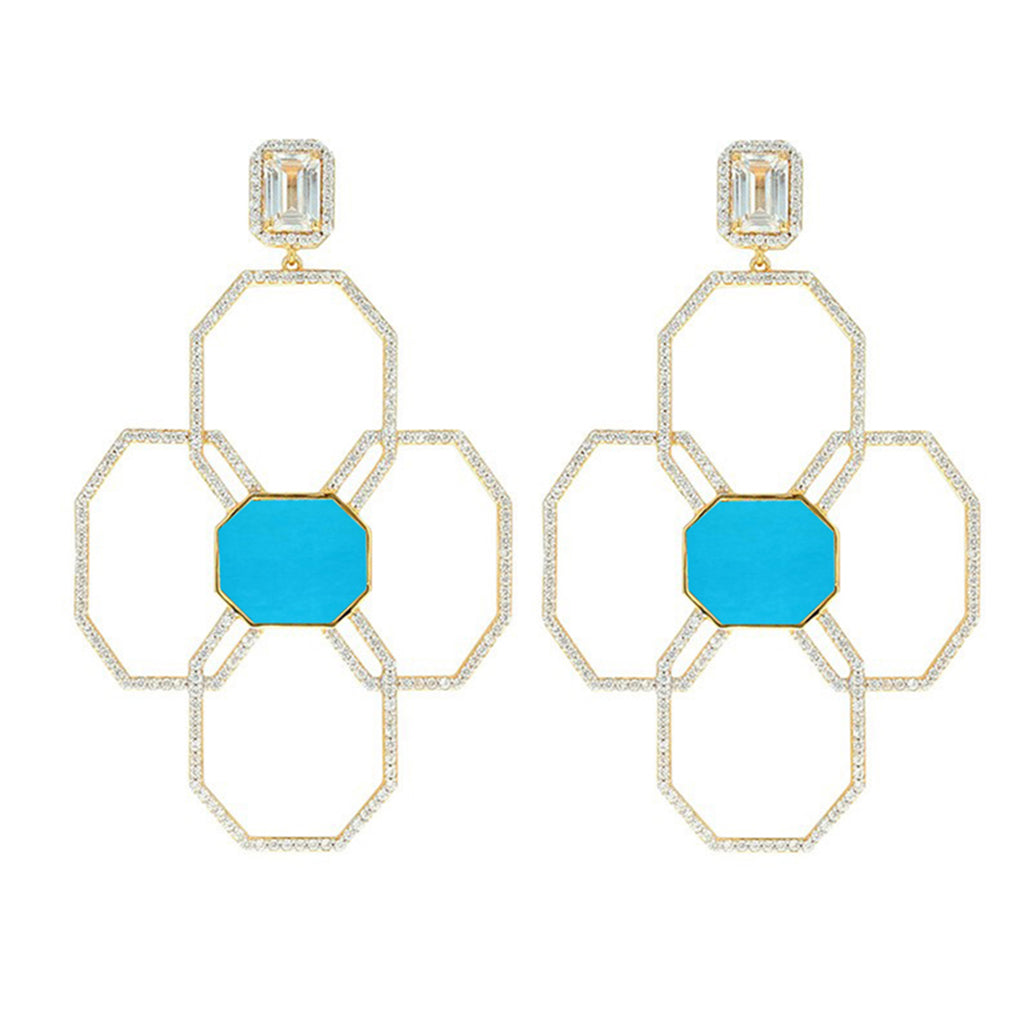 Carol Brodie Juno Flora Earring in Turquoise with White Zircon